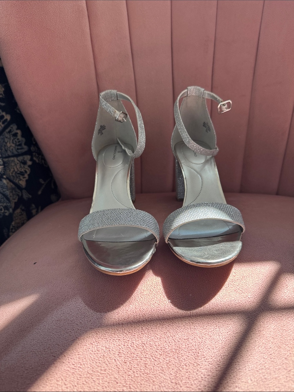 Sparkle Open-Toe Ankle Strap Heels - Silver